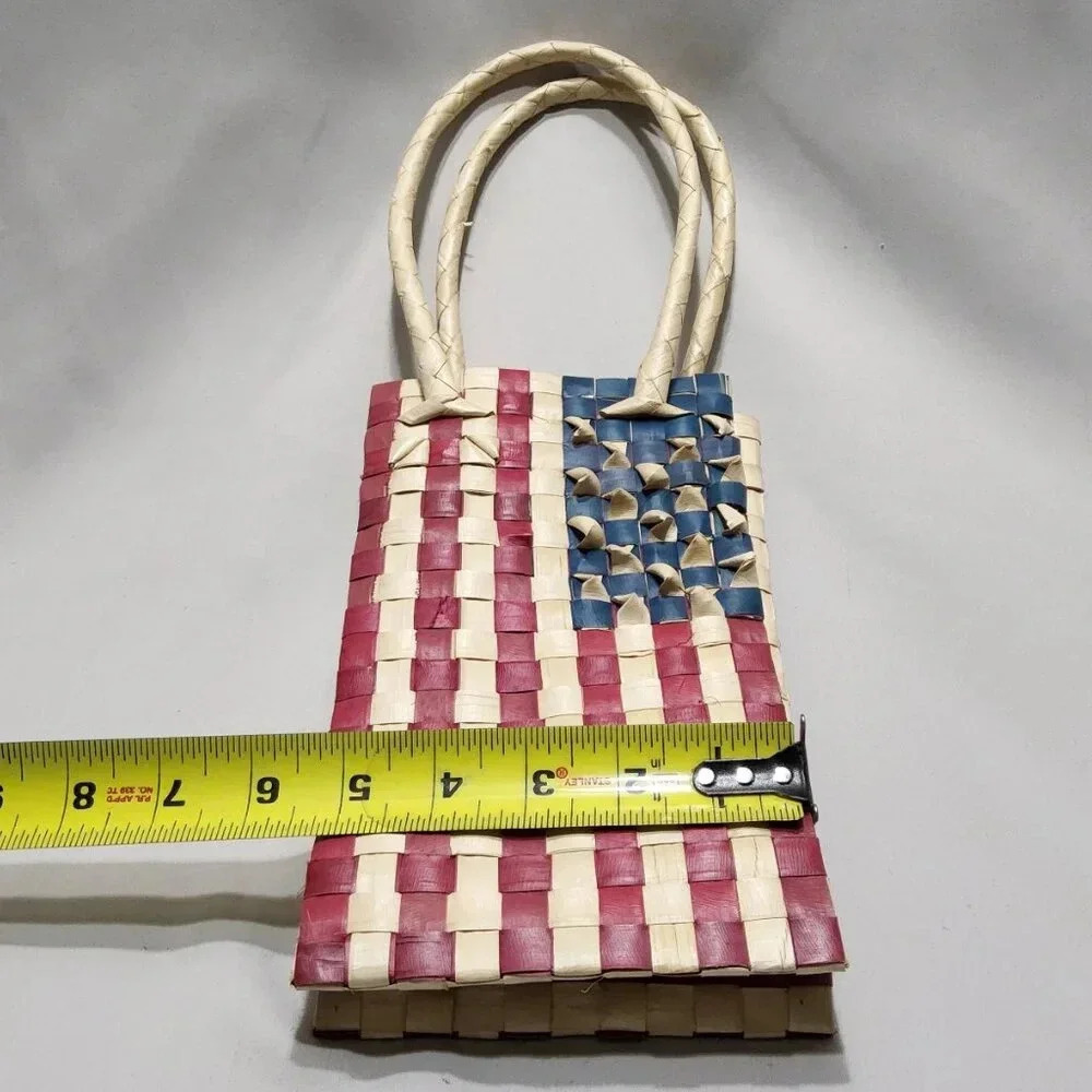 American Flag Woven Straw Grass Bag/ Basket Handmade - Picture 11 of 11